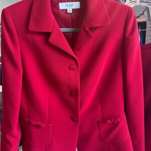 Le Suit Bright Red Tailored Blazer and skirt set